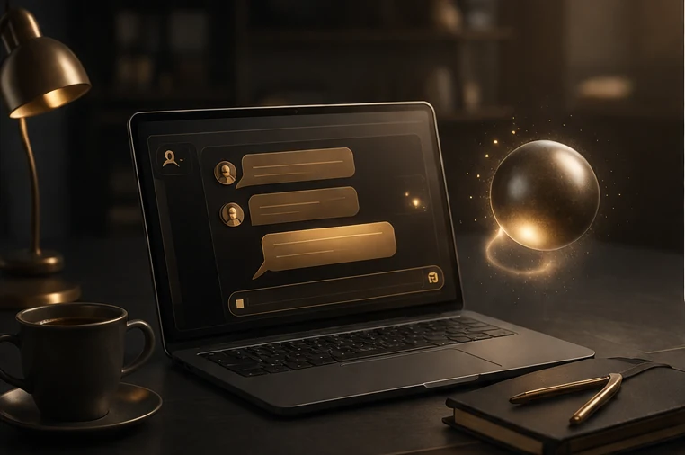ノートPCでAIチャットを使い、業務を助けてもらうイメージ